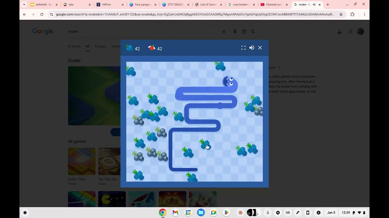 Playing Google Snake until I get 200 blueberries