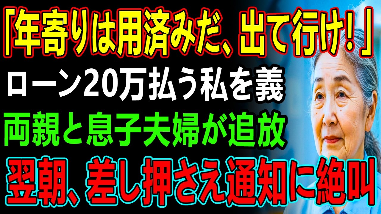 「年寄りは用済みだ、出て行け！」ローン20万払う私を義両親と息子夫婦が追放翌朝、差し押さえ通知に絶叫