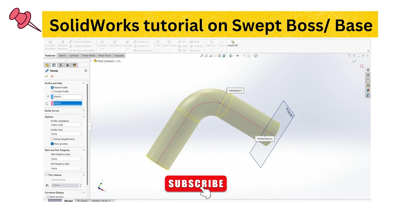 SolidWorks Tutorial On Swept Boss for Absolute Beginners || #5|| Thin feature in Swept
