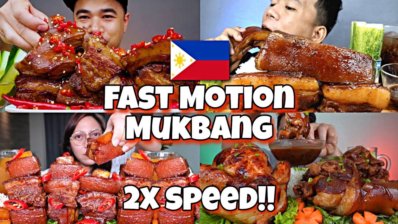 2x speed!🔥How Filipino🇵🇭Mukbangers Eats braised pork belly adobo|ASMR FASTMOTION Eating Compilations