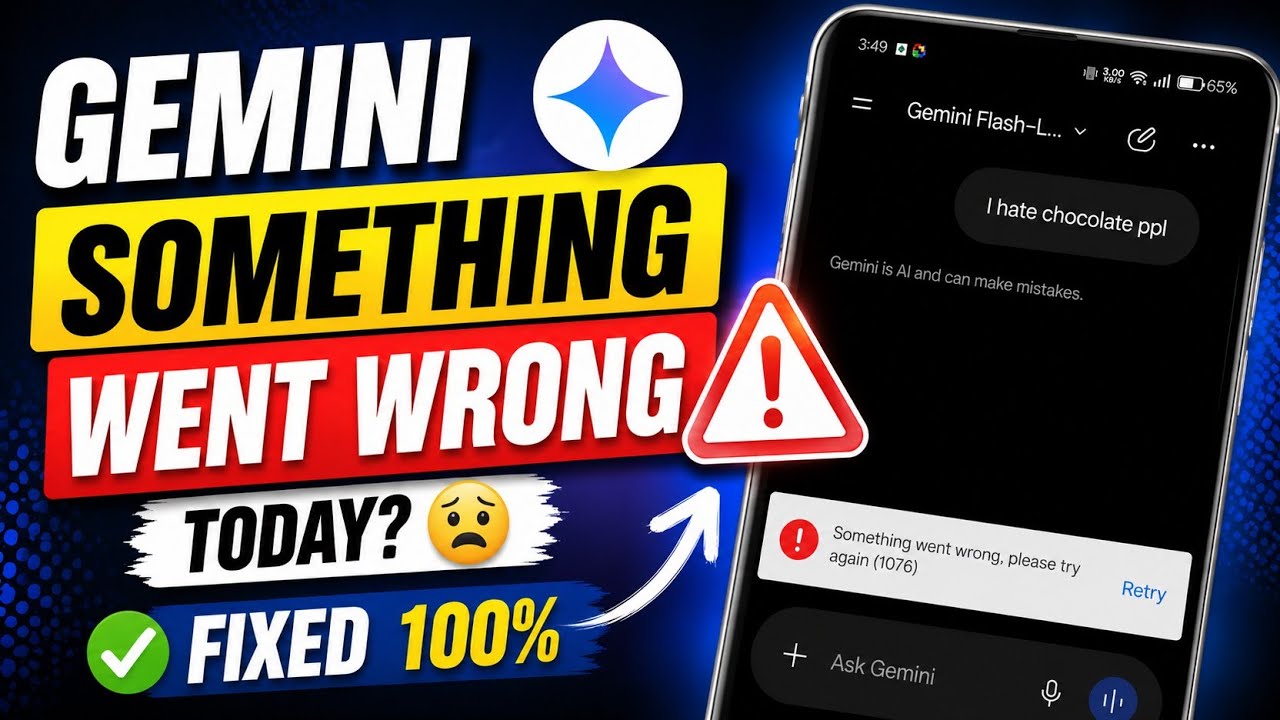 Fix Gemini something went wrong Problem | Gemini App Not working error Code 1076  today problem
