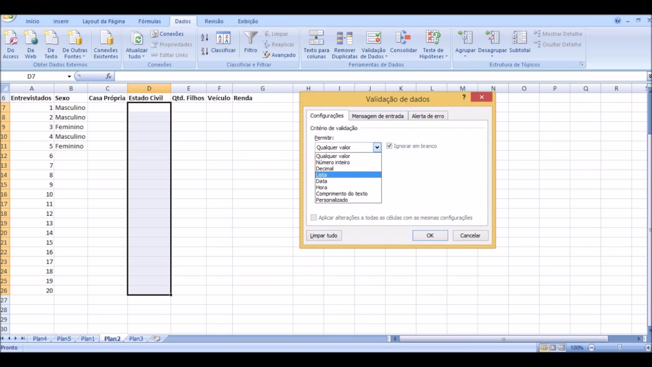 Tabulação - Tabela dinâmica Excel - Dados - TCC - Monografia