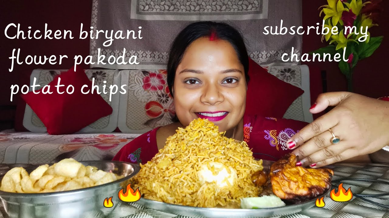 🔥 Dhamakedar eating show 🔥 Chicken Biryani, Flower pakoda, Potato chips|| Indian Eating show||