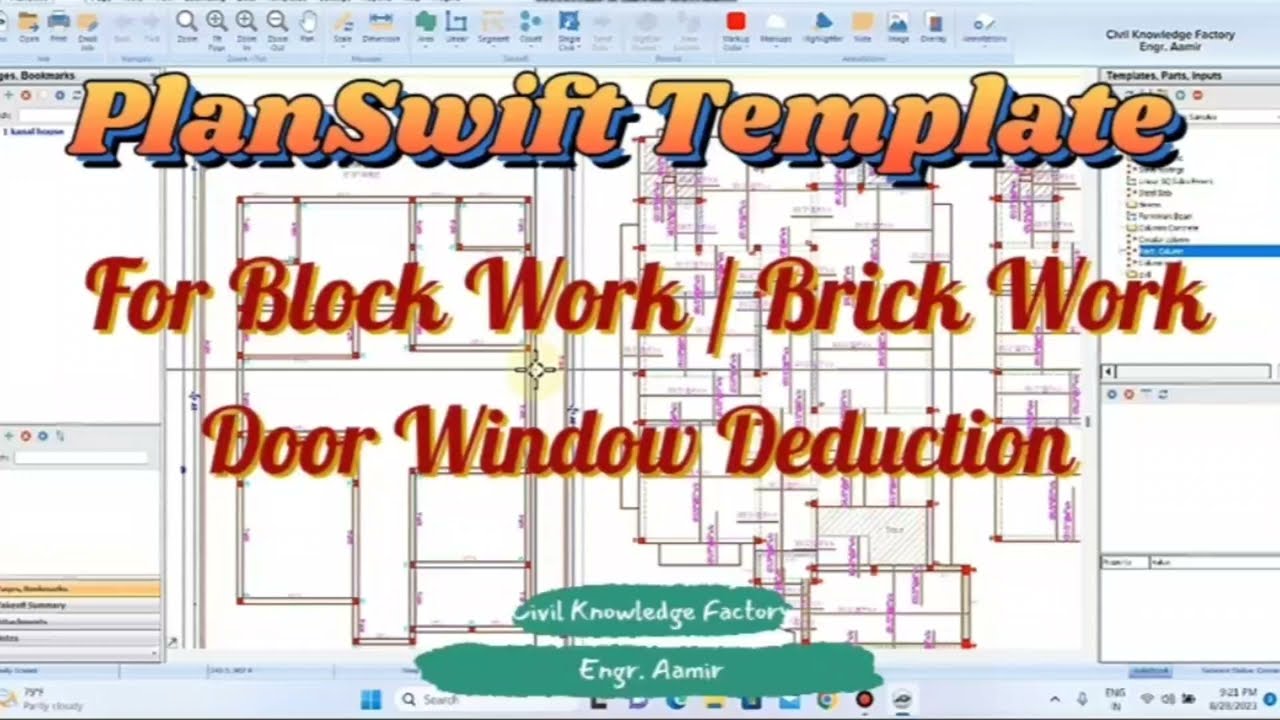 How to create a Template for Blocks / Bricks Work | Doors Windows Deduction | PlanSwift Template