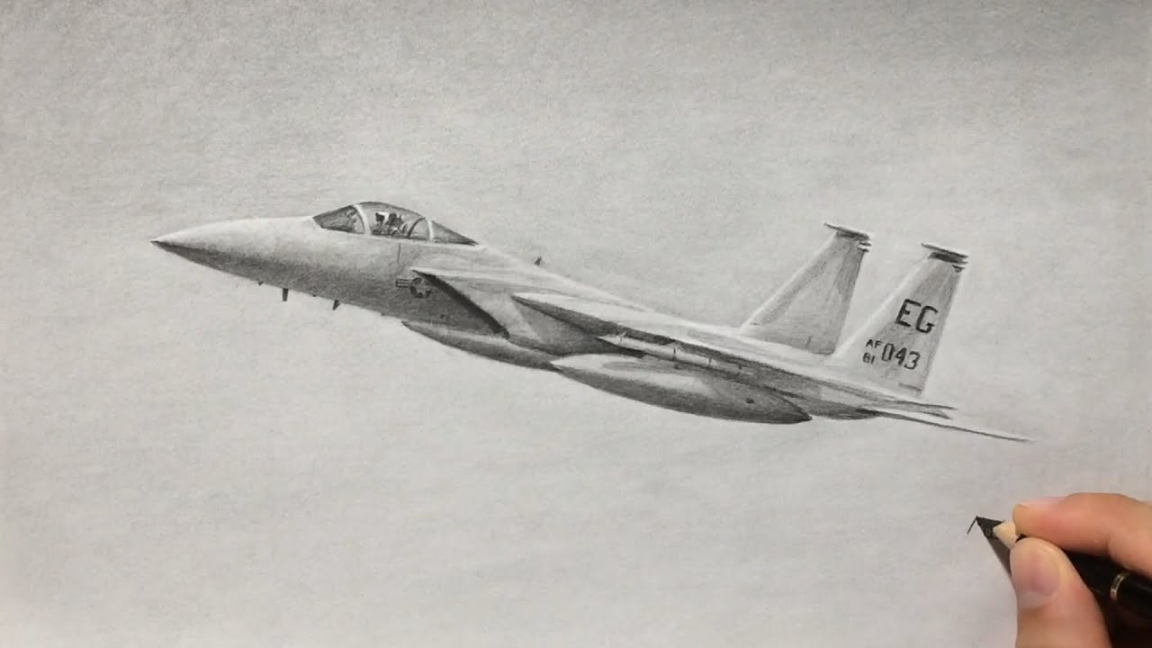 F-15 Fighter Plane Graphite Pencil Drawing