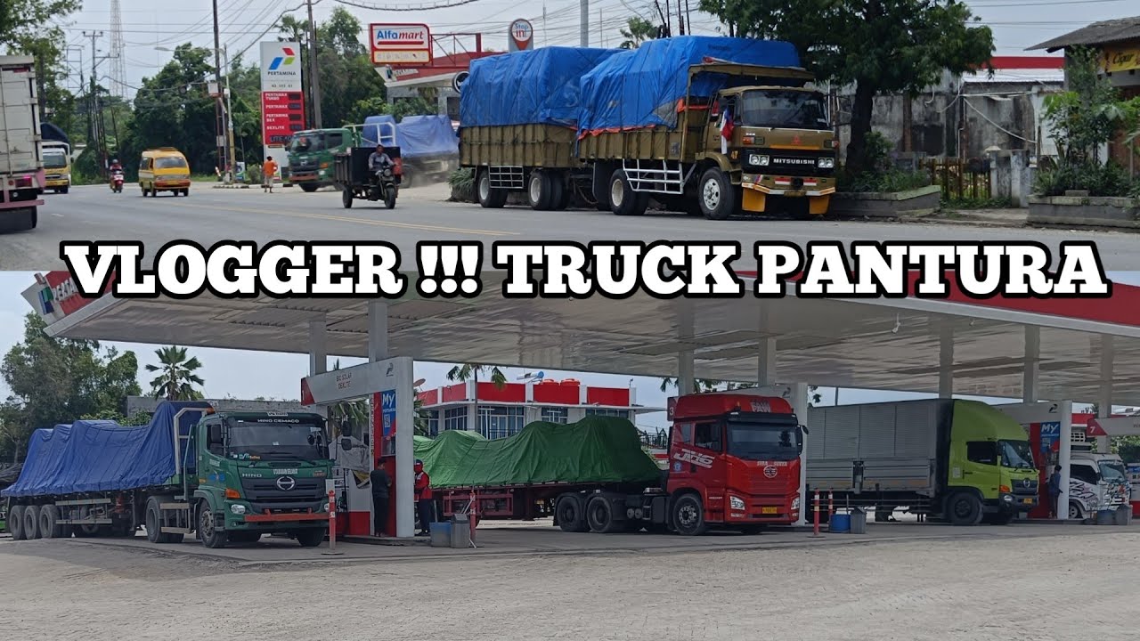 VLOGGER !!! TRUCK MUATAN BERAT MELINTAS JALAN BERLUBANG (TRUCK GANDENG & TRAILER KELUAR DARI SPBU)