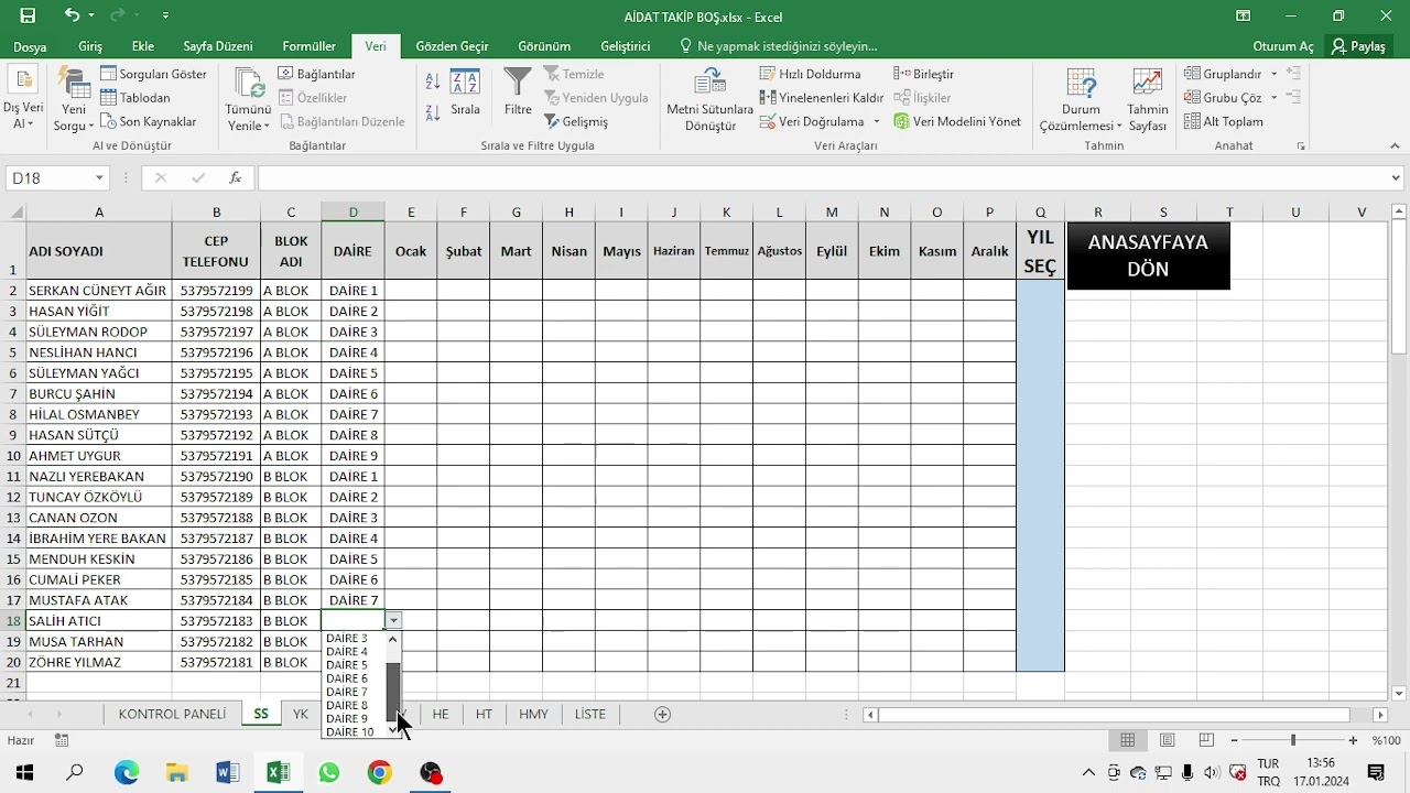 SİTELER İÇİN KULLANABİLECEĞİMİZ EXCEL AİDAT TAKİP UYGULAMASI BÖLÜM 1