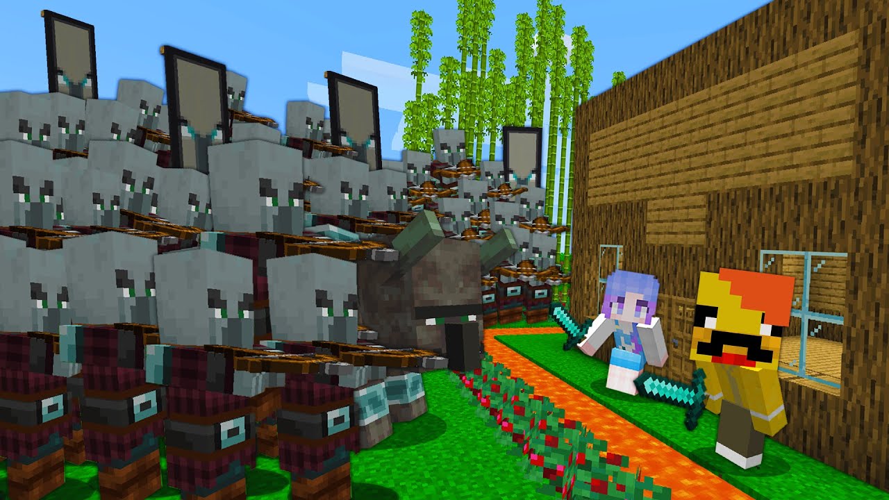 「약탈자 군대 VS 그냥 집」 여긴 주민마을이 아닌데요? [ 몬스터막기 ] Looter army defense in minecraft