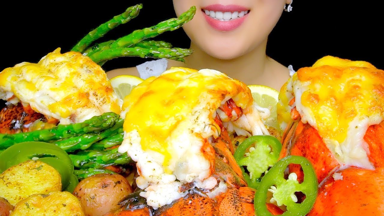 ASMR ROASTED VEGGIES and GIANT CHEESY LOBSTER TAILS | Eating Sounds No Talking | TracyN ASMR