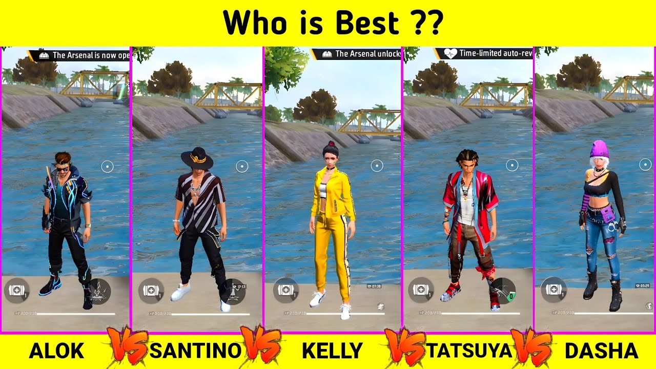 ALOK VS SANTINO VS KELLY VS TATSUYA VS DASHA SPEED ABILITY TEST IN FREE FIRE || GARENA FREE FIRE
