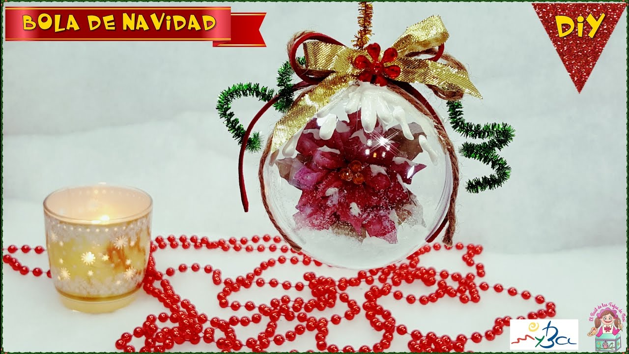 DIY. Bola de Navidad transparente con poinsetia. Técnica papel 3D o paper piecing.