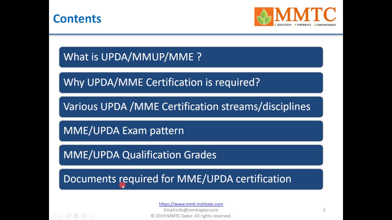 Introduction to UPDA MMUP/MME Certification