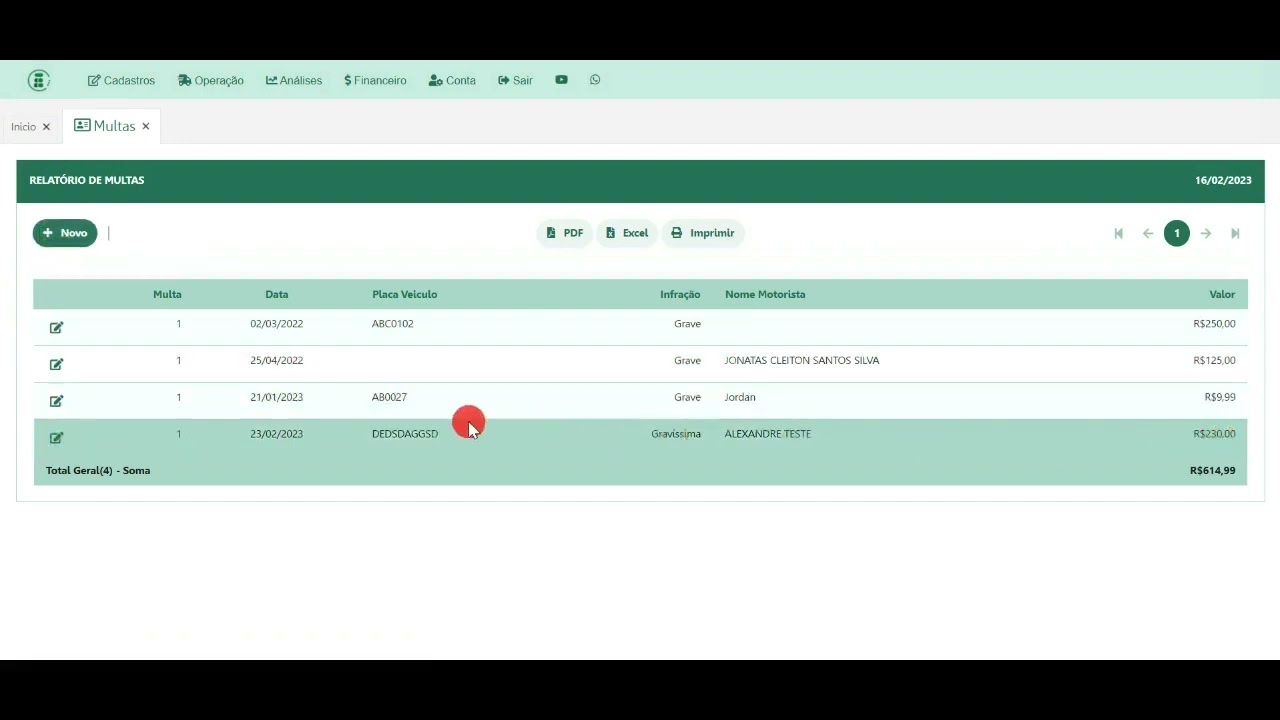 SISTEMA CONTROLE DE FROTA - OPERA&Ccedil;&Atilde;O - MULTAS