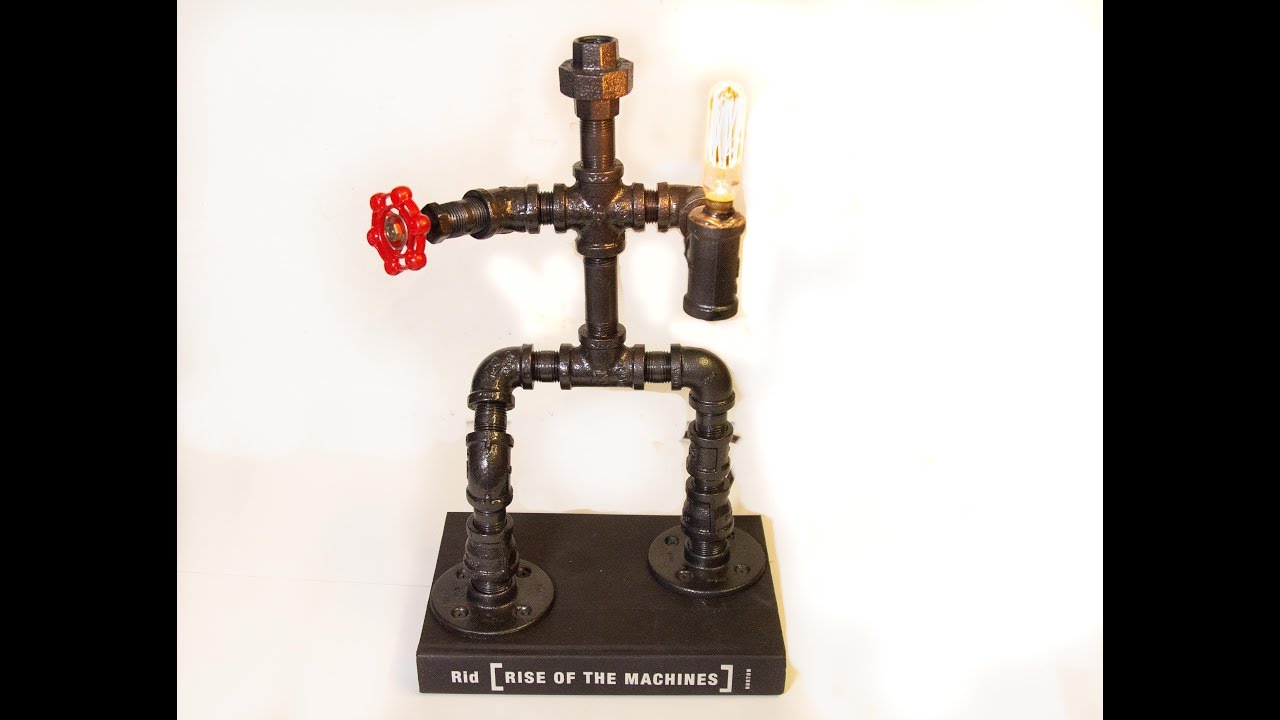 DIY Robot Pipe Lamp, steam punk robot table lamp.