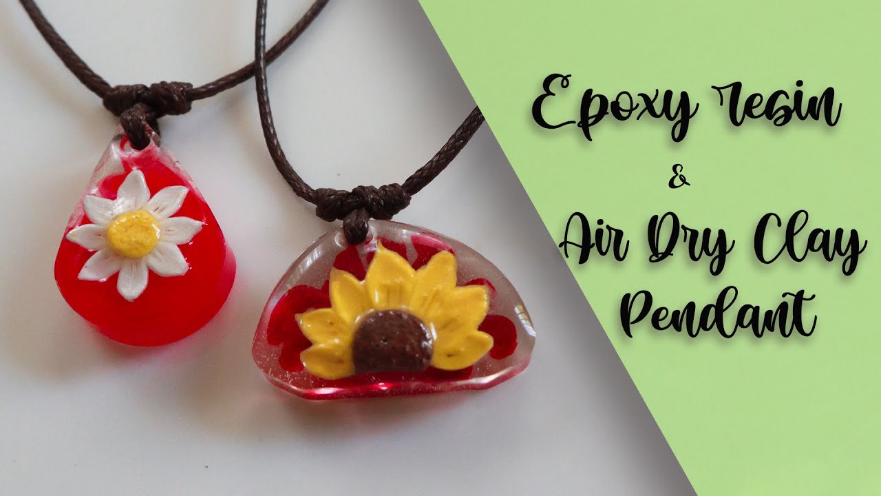 Epoxy Resin Art & Air Dry Clay | clay necklace pendants diy | clay necklace sun flower and resin