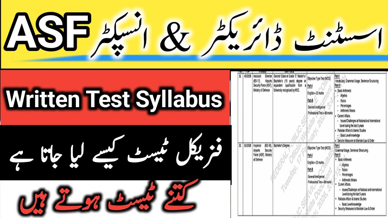 ASF Inspector and assistant director written test syllabus paper pattern 2026