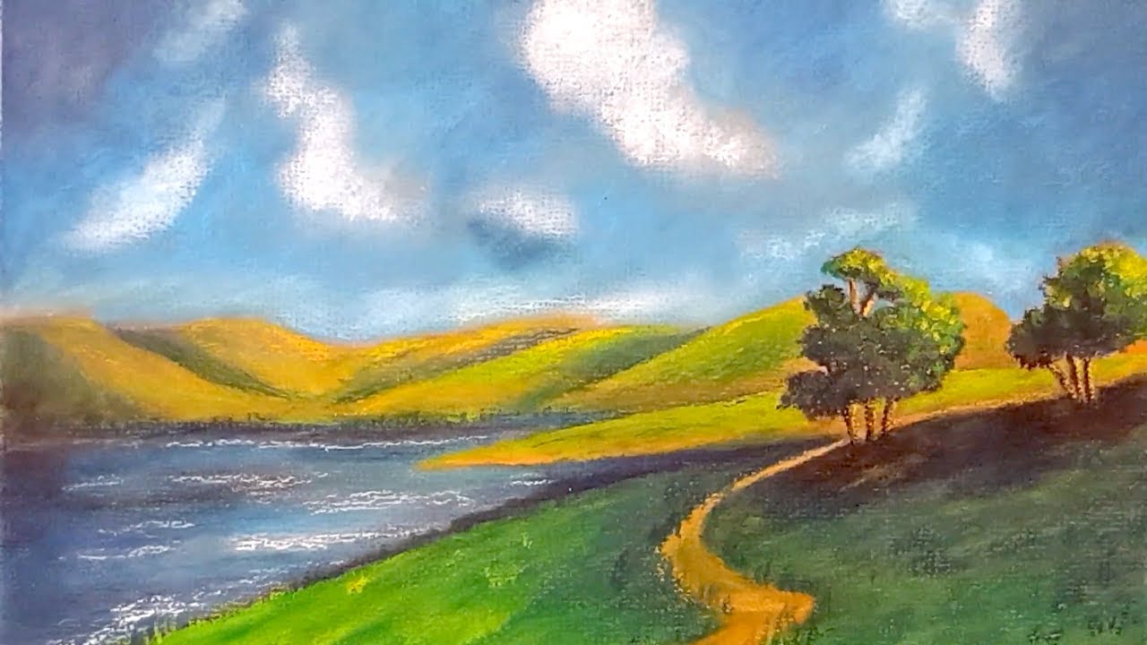 Painting with water-soluble oil pastels 🎨Landscape