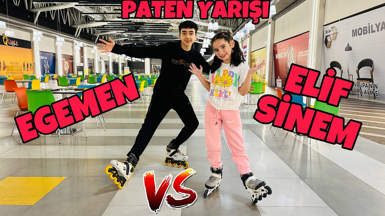 ELİF SİNEM VE EGEMEN PATEN YARIŞMASI !! AVM KAPANDI VE PATEN YARIŞMASI YAPTIK !!