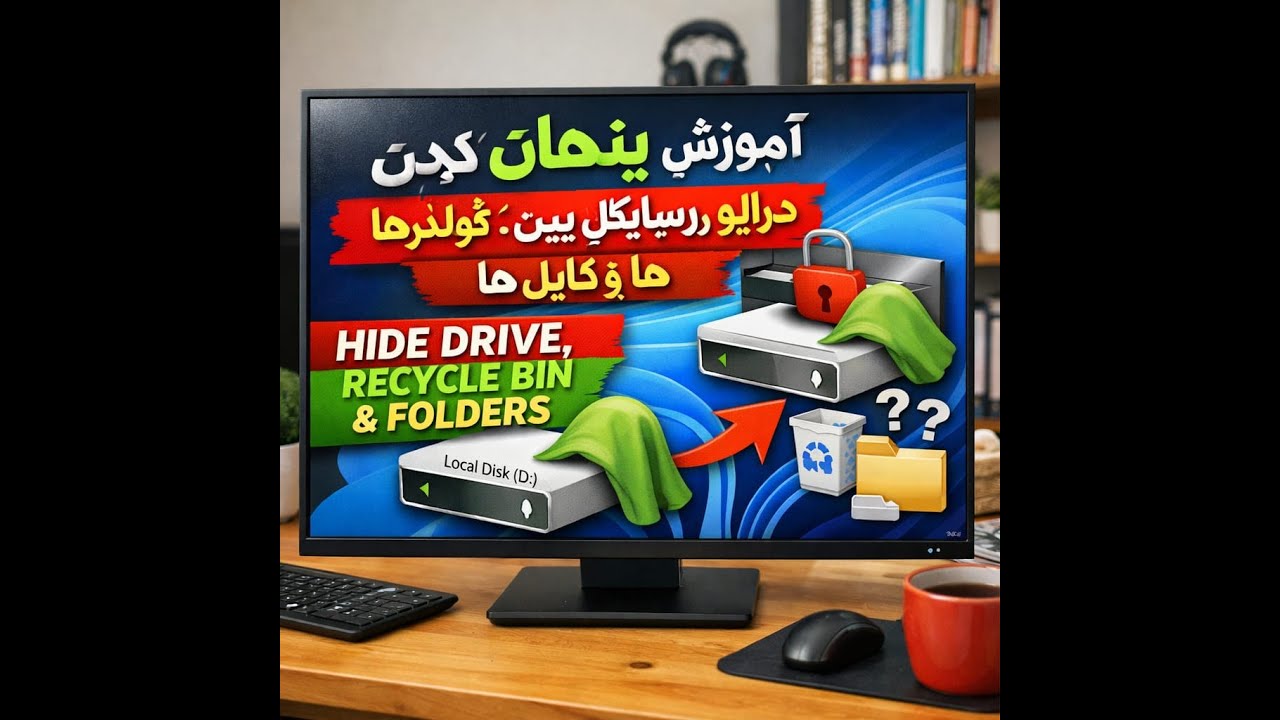 آموزش ویندوز| آموزش پنهان کردن داریو، فولدر، فایل ها و ریسایکل بین در ویندوز