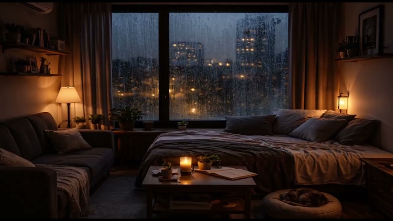 Small Apartment Rain at Night 🌧️ | 2 Hours of Cozy Rain Ambience for Sleep, Study & Relaxation