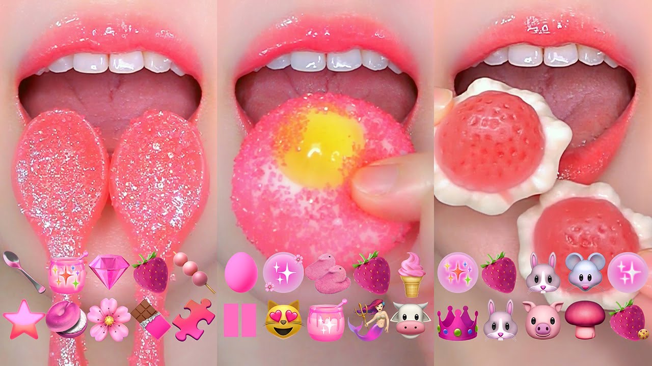 ASMR PINK DESSERTS EMOJI FOOD CHALLENGE 💗분홍색 이모지 먹방 모음집 EATING SOUNDS MUKBANG