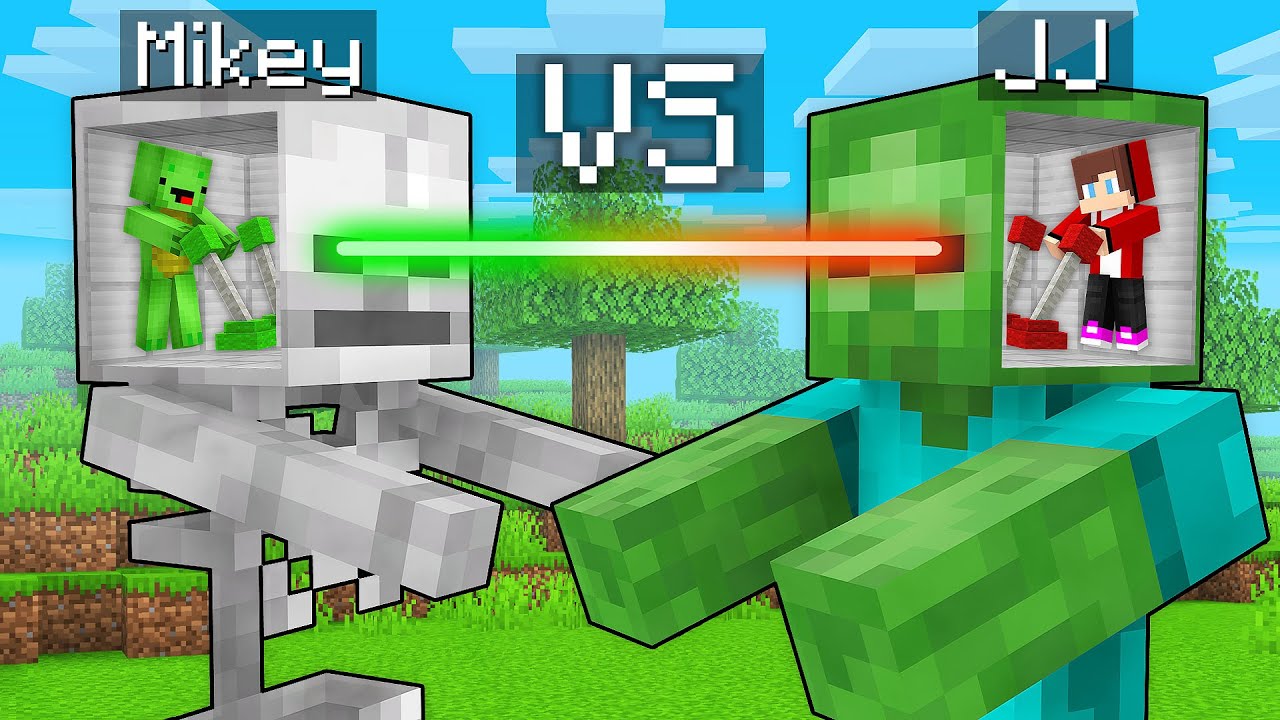 Mikey and JJ Control Skeleton vs Zombie MIND Survival Battle in Minecraft (Maizen)
