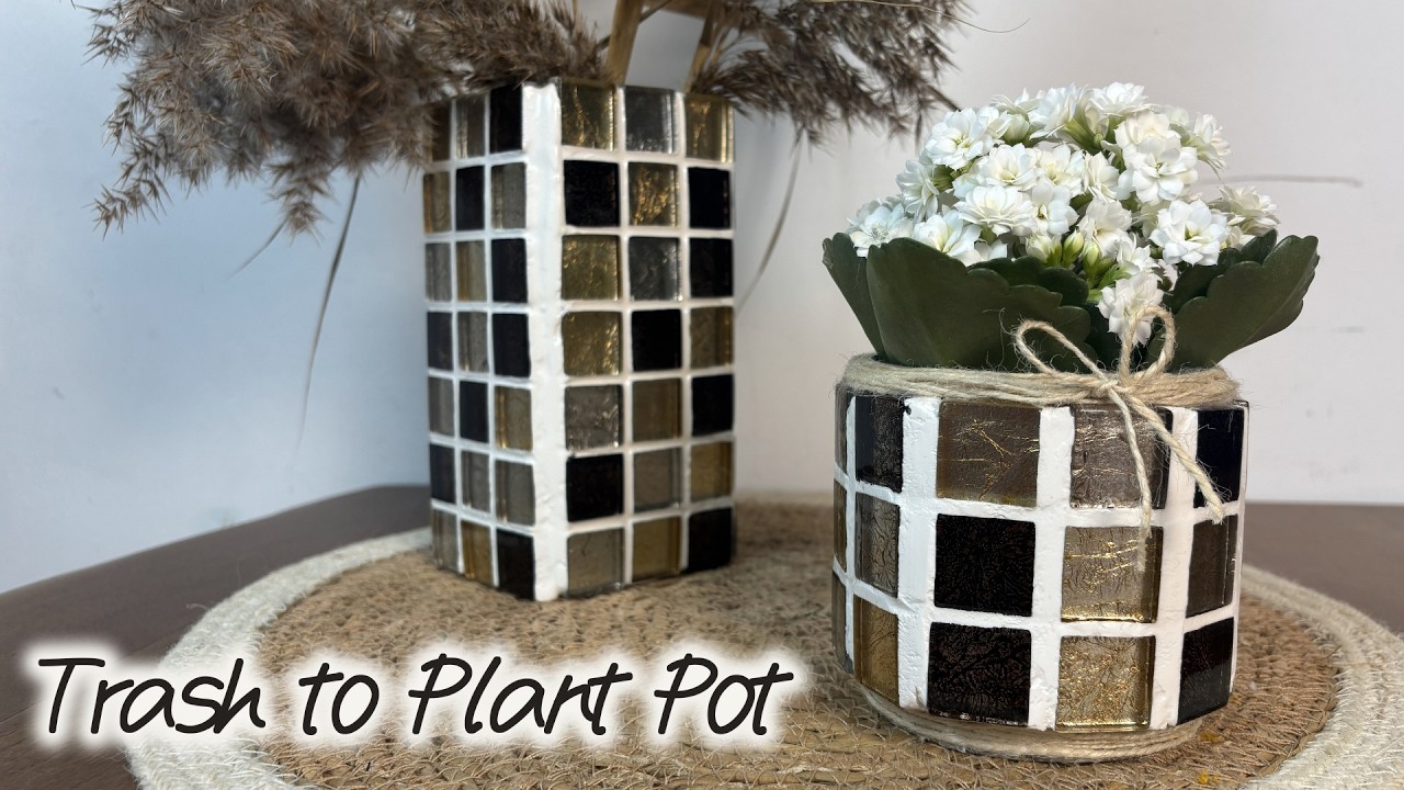 Upcycling DIY: 🪴Turn a Tin Can into a Mosaic Flower Pot 