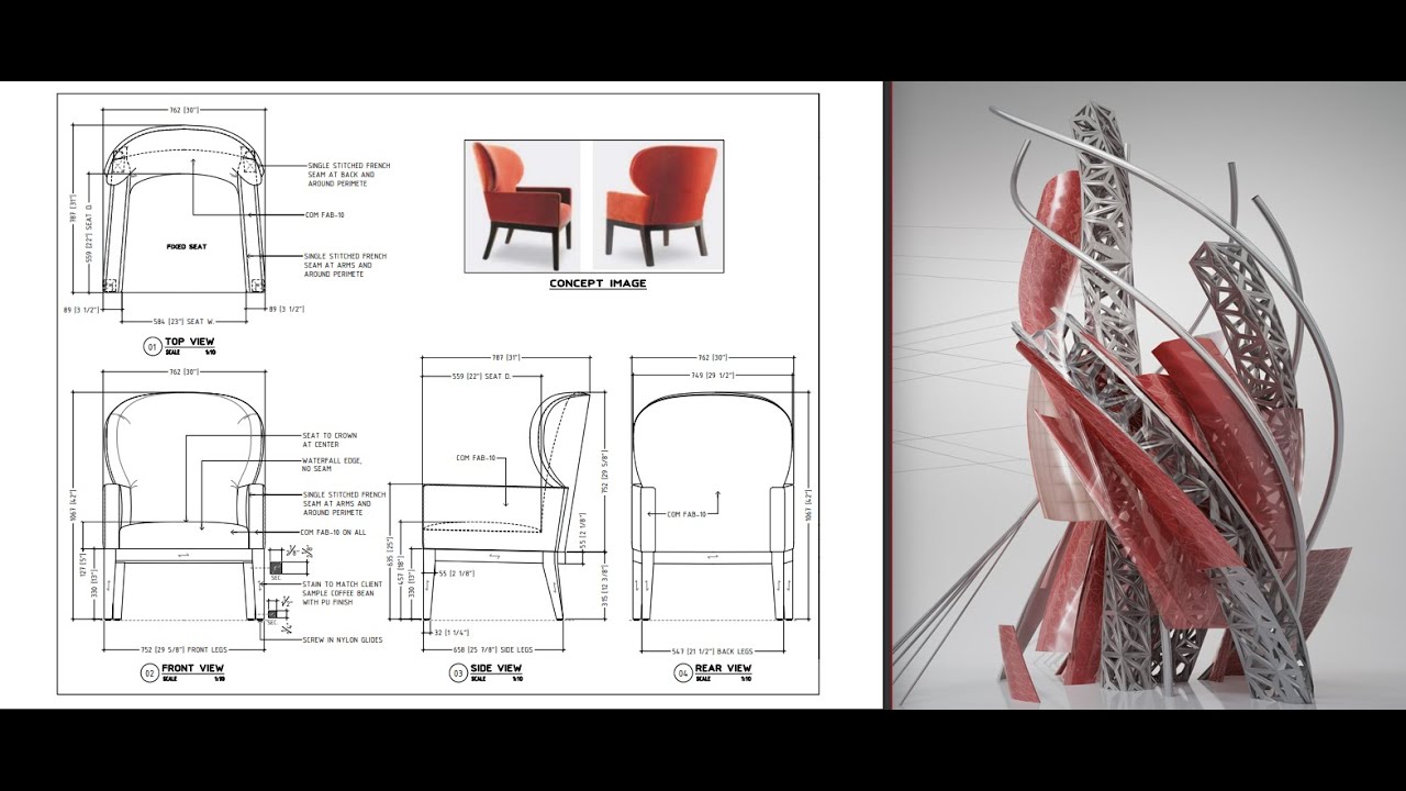 AUTOCAD-2D FURNITURE- MAKING SHOP DRAWING - LOUNGE CHAIR