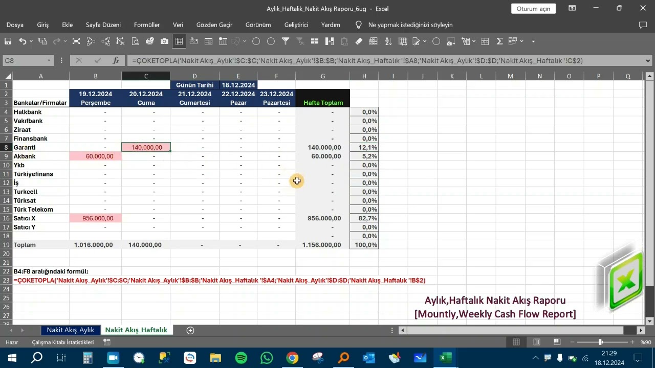 📌#Excel'de Nakit Akış Raporu(Cash Flow Report)