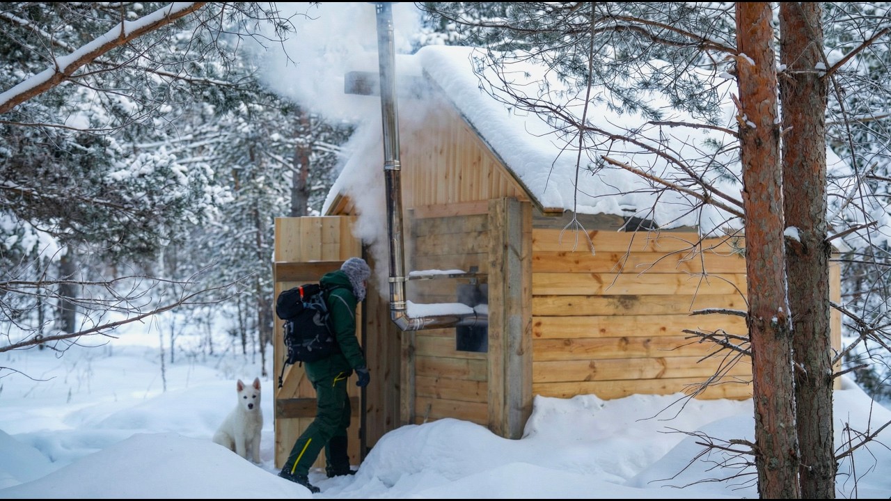SIBERIA. A MAN AND HIS FAITHFUL DOG ​​SHELTER FROM THE FREEZER IN A WOODEN CABIN