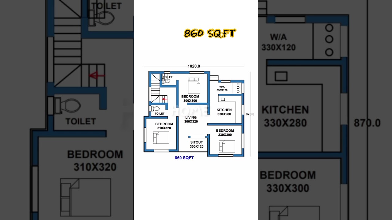 860sqft homeplan with 3bhk  #housedesign #home. P N-4