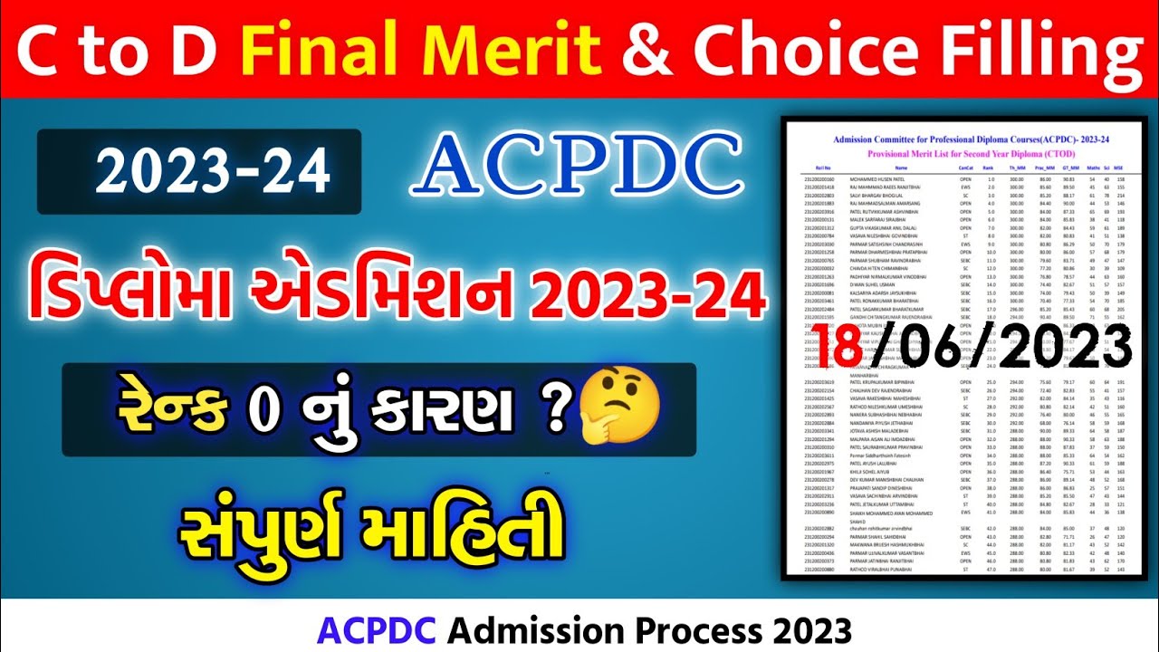 C to D Final Merit & Choice Filling | Acpdc Round 1 For C To D 2023 | Acpdc Choice Filling  2023 |