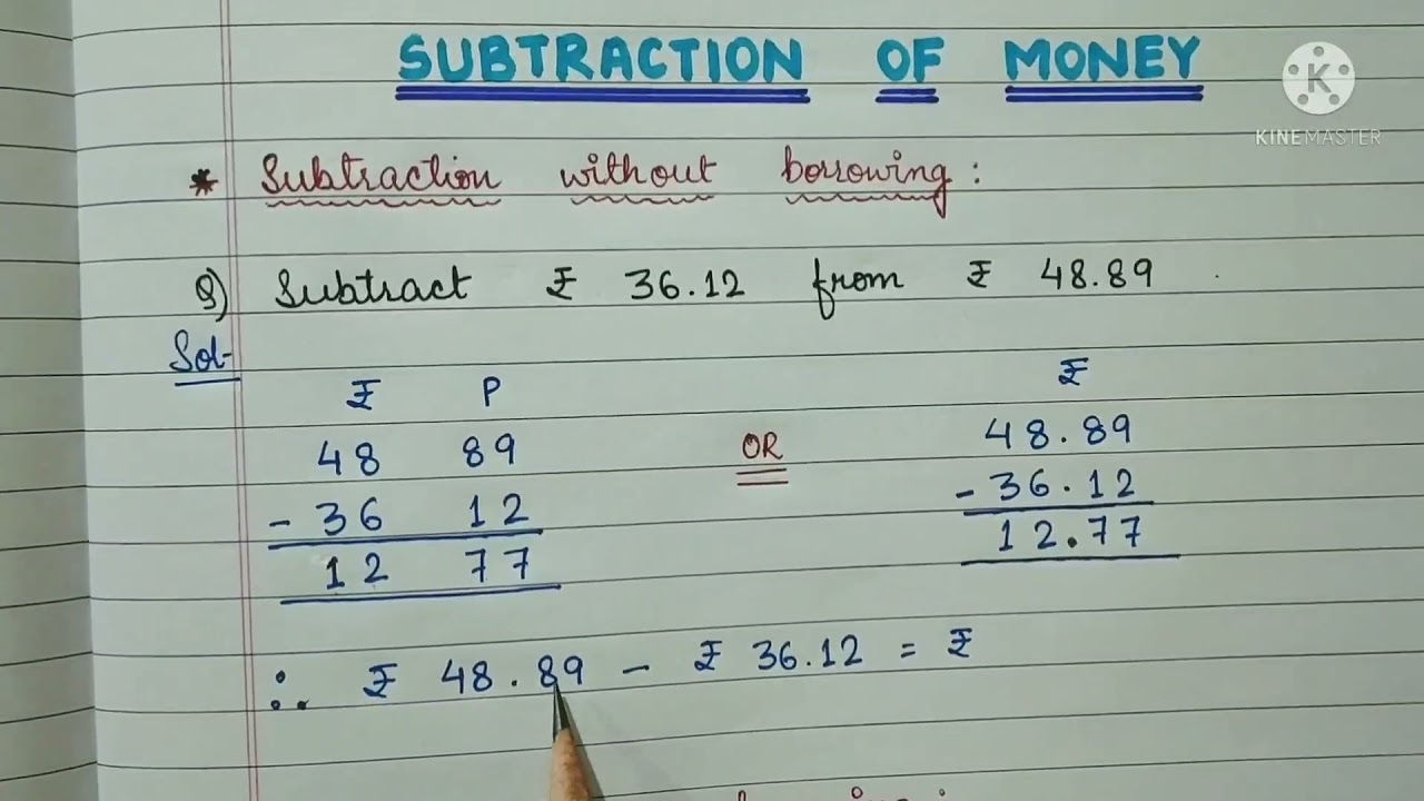 MATHS Class-3 Ch-7 MONEY Subtraction of money
