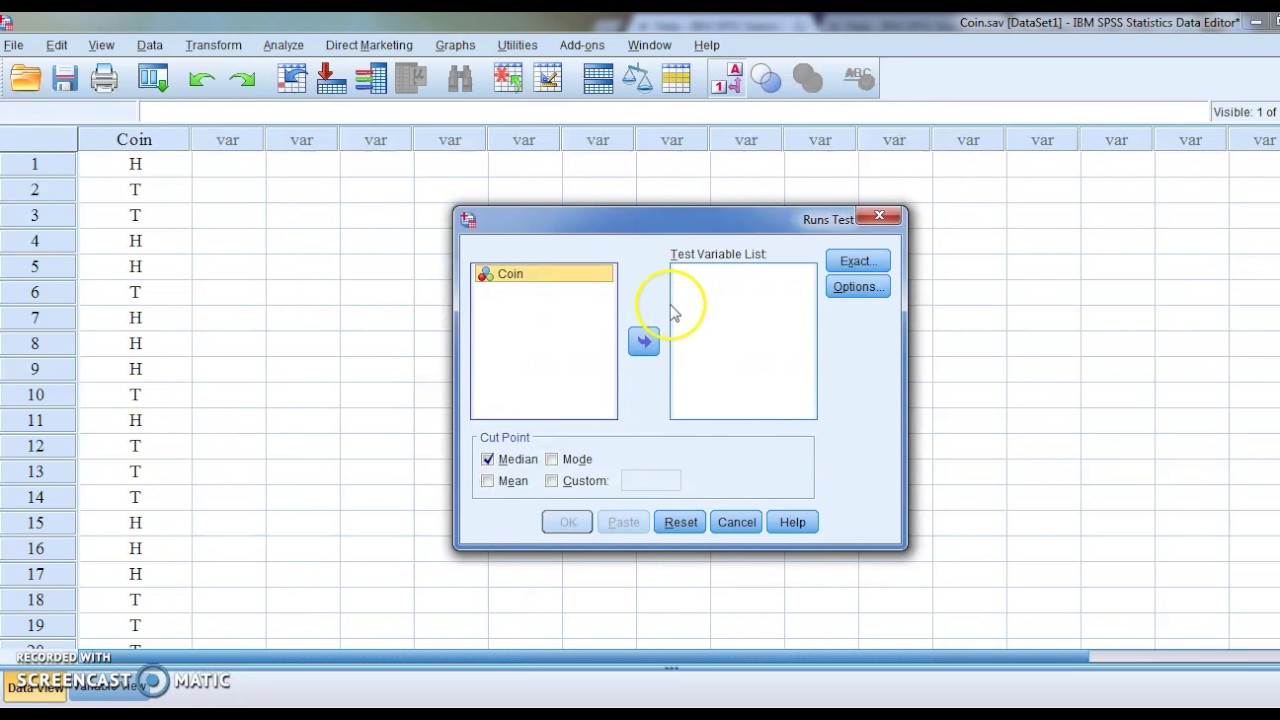 #SPSS v.23 : Lesson 76 اختبار عشوائية البيانات Nonparametric tests: Runs Test