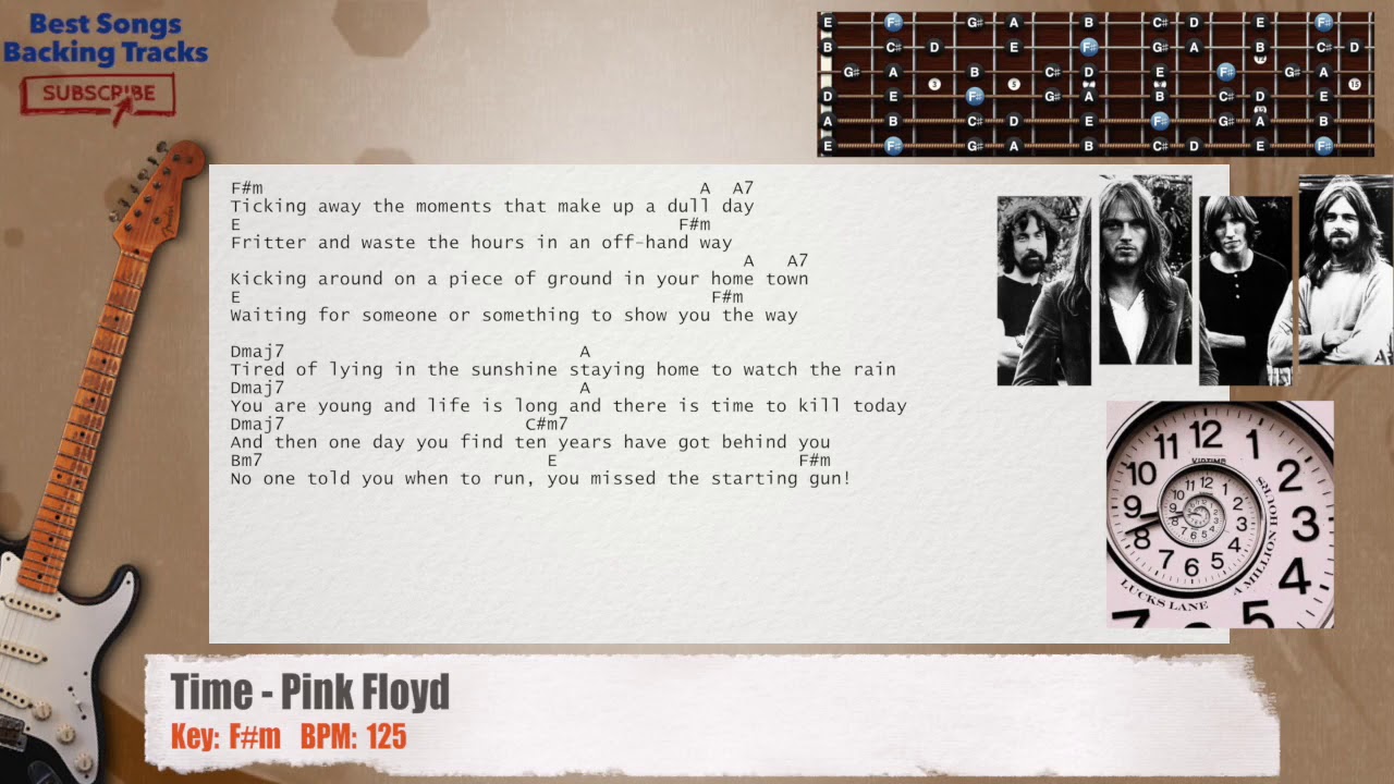 🎸 Time - Pink Floyd Guitar Backing Track with chords and lyrics