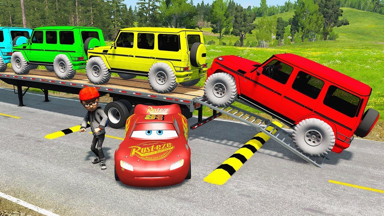 Flatbed Truck McQueen | Transportation with Truck - Pothole vs Car #10 | BeamNG.Drive Gameplay