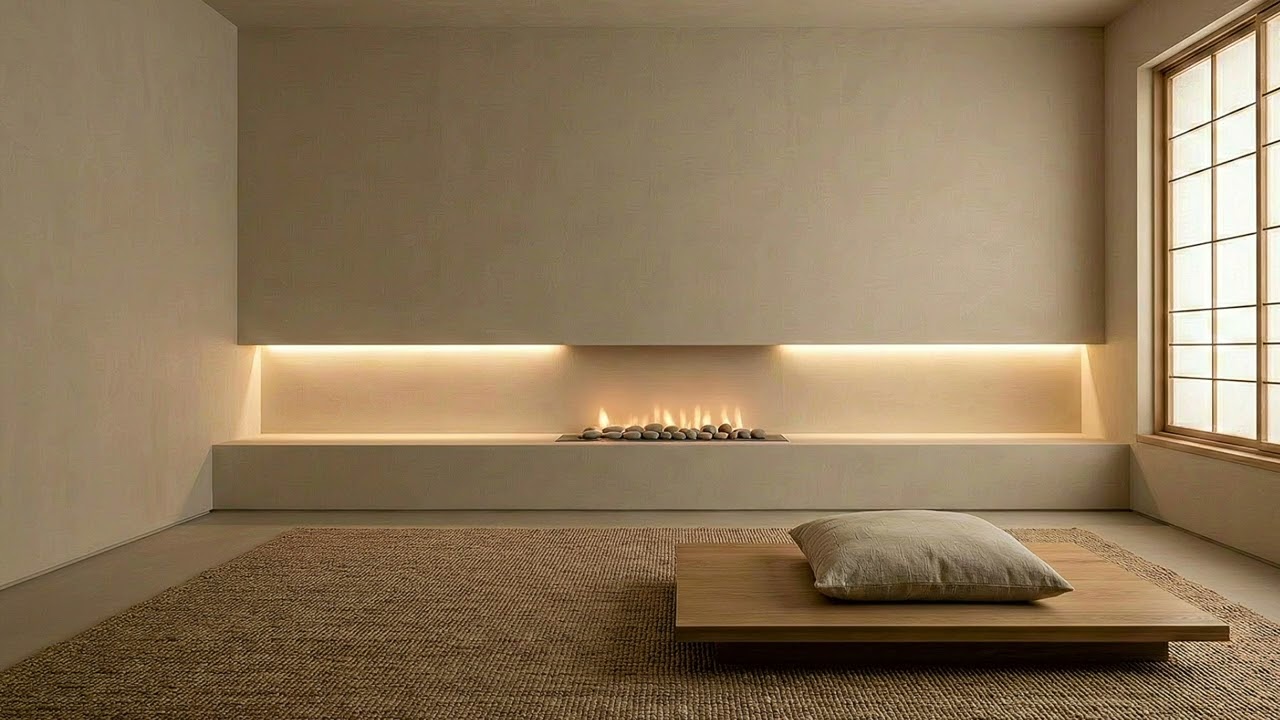 Minimalist Zen Room ASMR 🍵 | Calming Gas Fireplace Ambience (Soft Flames, Warm Stones) | 10 Hours