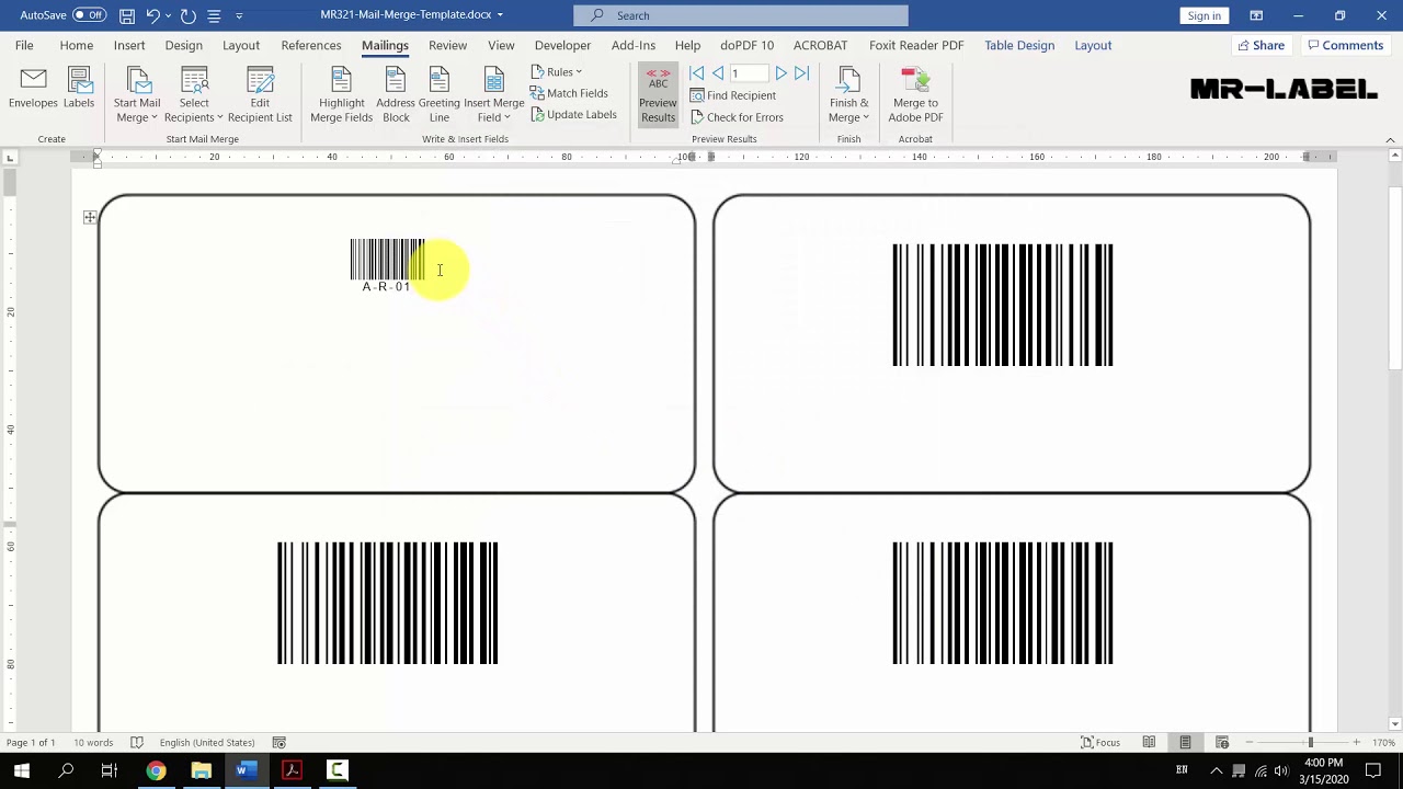 Insert barcode and QR code in Word directly or import from spreadsheet without Add in