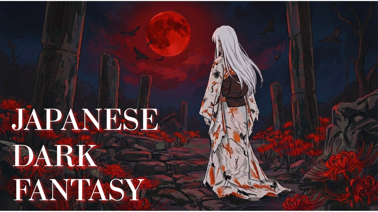 Japanese Dark Fantasy Ambient - Red Moon & Sorrowful Koto [1 Hour Loop]