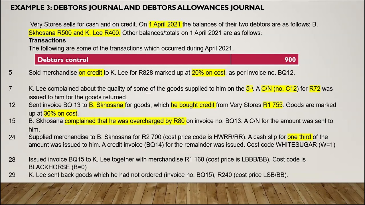 Debtors' Journal, Debtors' Allowances Journal and the Ledgers