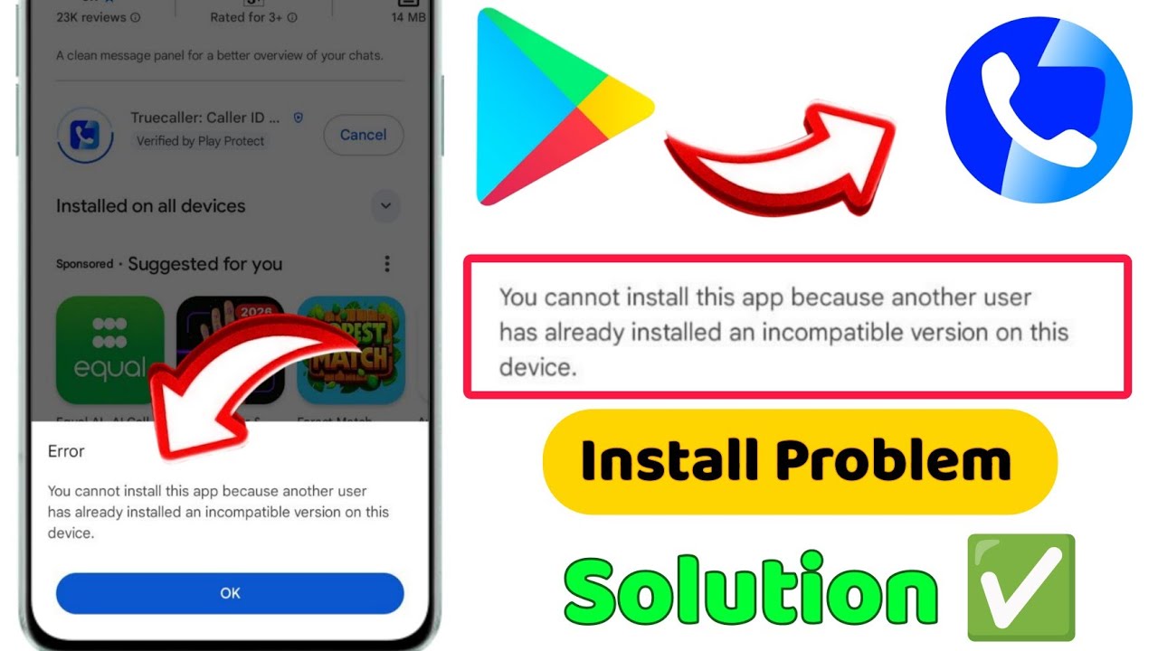 You cannot install this app because another user | Truecaller app install problem Fix on play store 