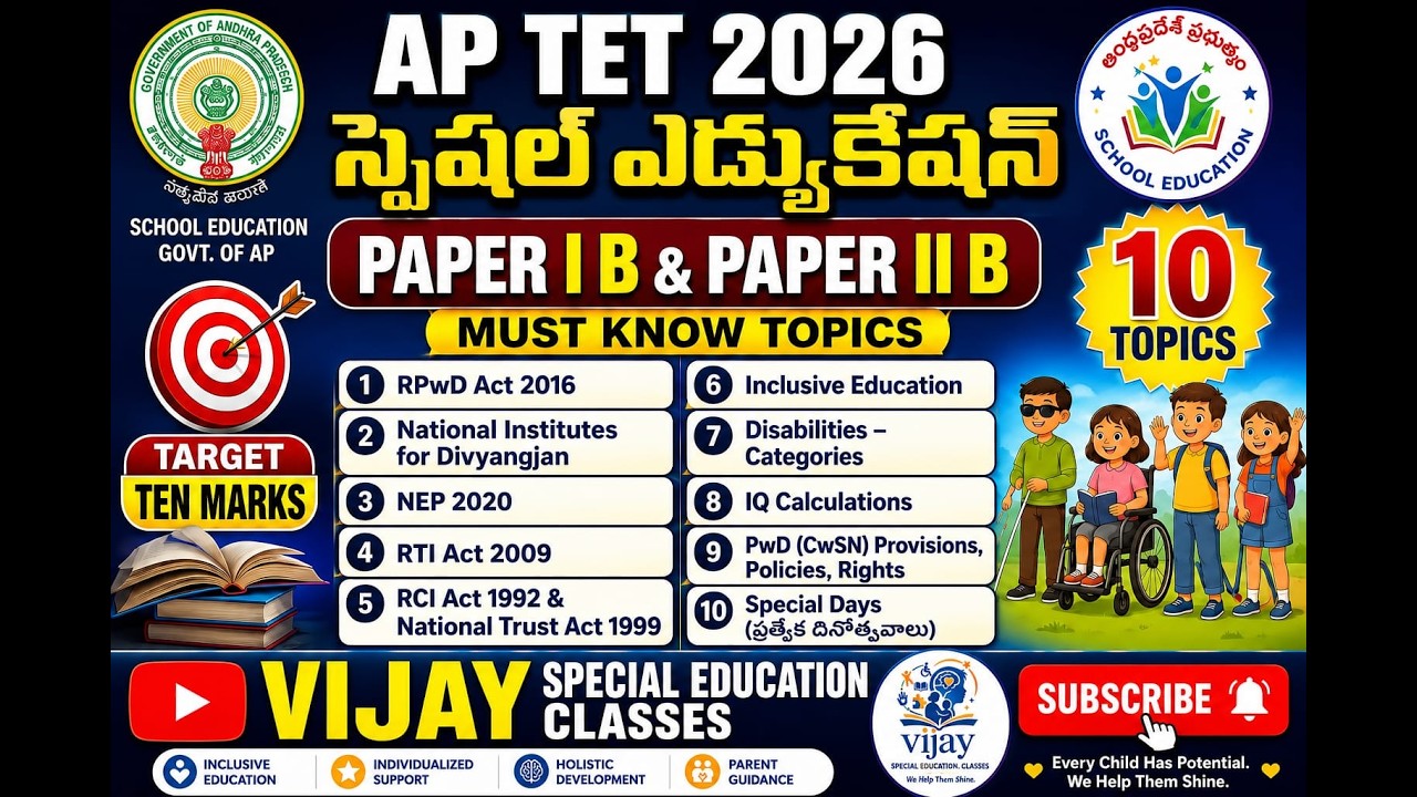 📚 AP TET 2026 Paper I B & Paper II B &ndash; Important Topics | Special Education