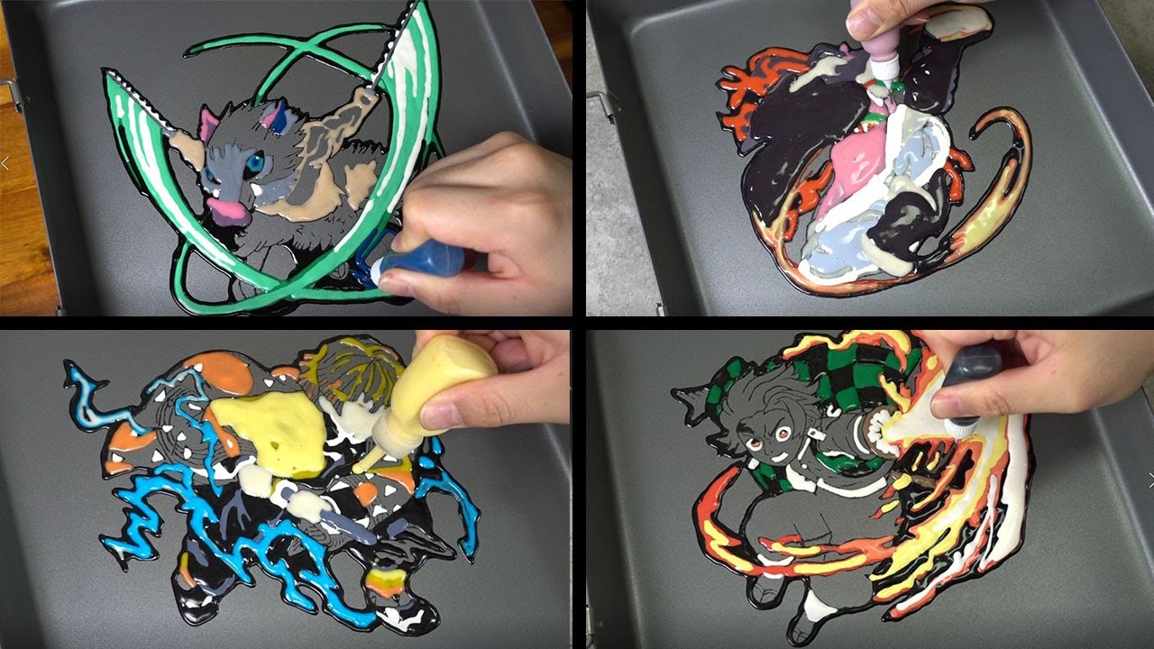 Demon Slayer Pancake Art - Tanjiro Kamado, Inosuke Hashibira, Zenitsu Agatsuma, Nezuko Kamado