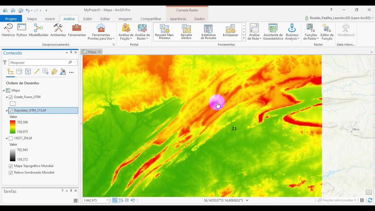 Como baixar Modelo Digital de Elevação (MDE) e reprojetar para S Coordenadas Planas (UTM) ArcGis PRO
