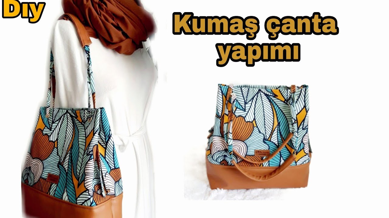 DIY Deri Detaylı Kumaş Çanta Dikimi Fermuarlı İç Cep Astarlı Ve Askılı [Design Tote Bag Making]