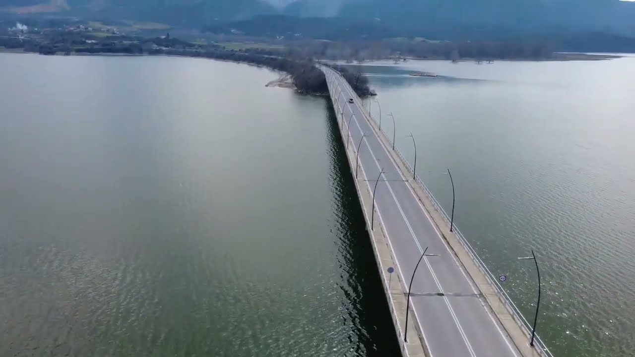 4K Relaxing Video - Rimnio Bridge: A Soothing Aerial Journey over Lake Polyfytos