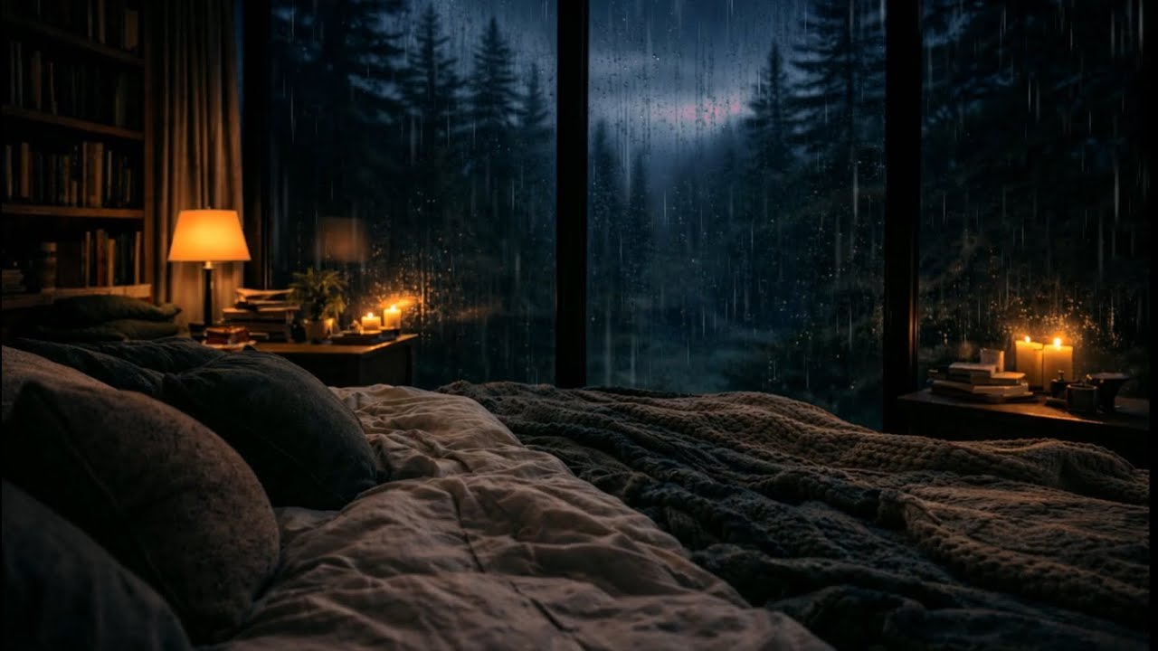 Rain Against the Window | Cozy Night Bedroom Ambience for Sleep, Reading & Relaxation (3 Hours)