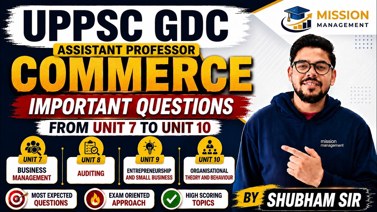 UPPSC GDC Assistant Professor Commerce 2026 | Unit 7, 8, 9 & 10 Important Questions with Explanation