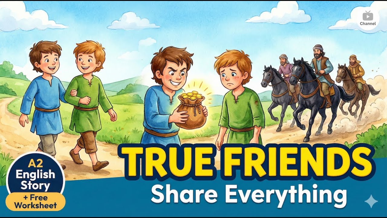 The Travelers and the Gold Coins | A2 English Story with Worksheets (A2)