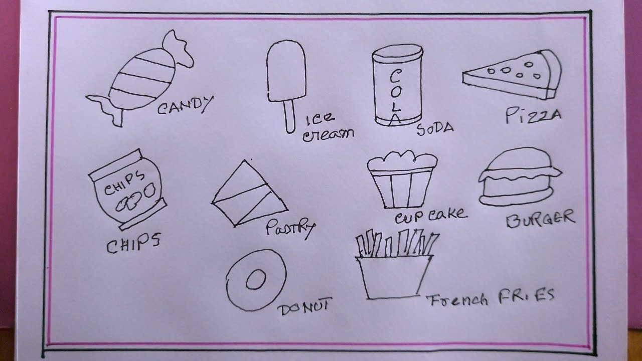 how to draw junk food easy/unhealthy food drawing